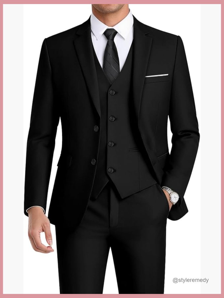 3-Piece Slim Fit Suit Set With Blazer, Vest & Pants - Polyester Viscose Blend